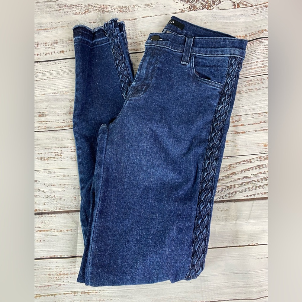 J BRAND Jeans Women’s 25 Braided Catonite Super Skinny Mid Rise Stretch Raw Hem